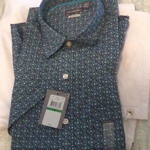 Men short sleeve button down turquoise navy